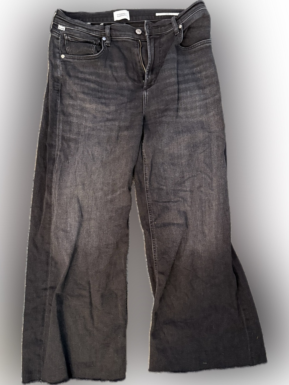 Citizens Of Humanity Lyra Black Wide-Leg Jeans, raw edge